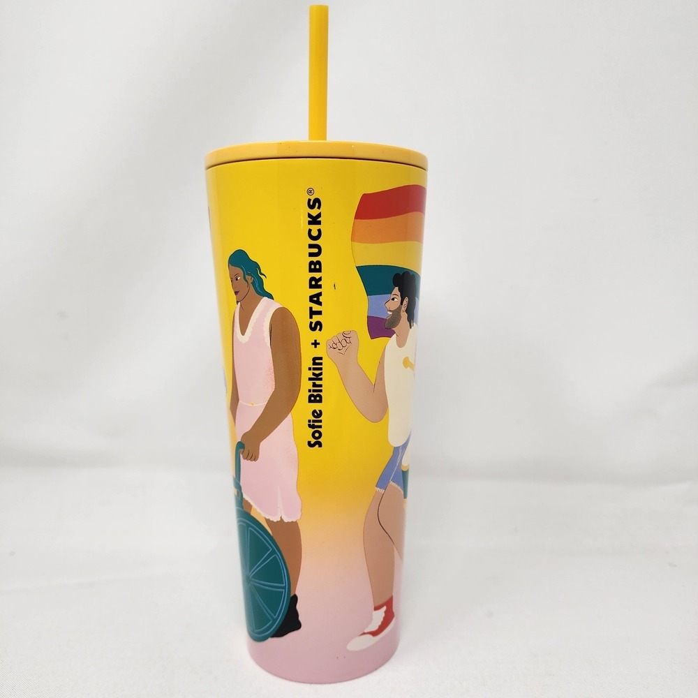 Starbucks Sofie Birkin 2024 Yellow Summer Graphic SS Cold Cup Tumbler, 24 OZ